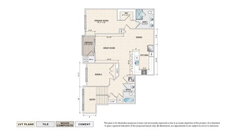 Floor plan for 2 beds, 2 baths, 1260 sqft